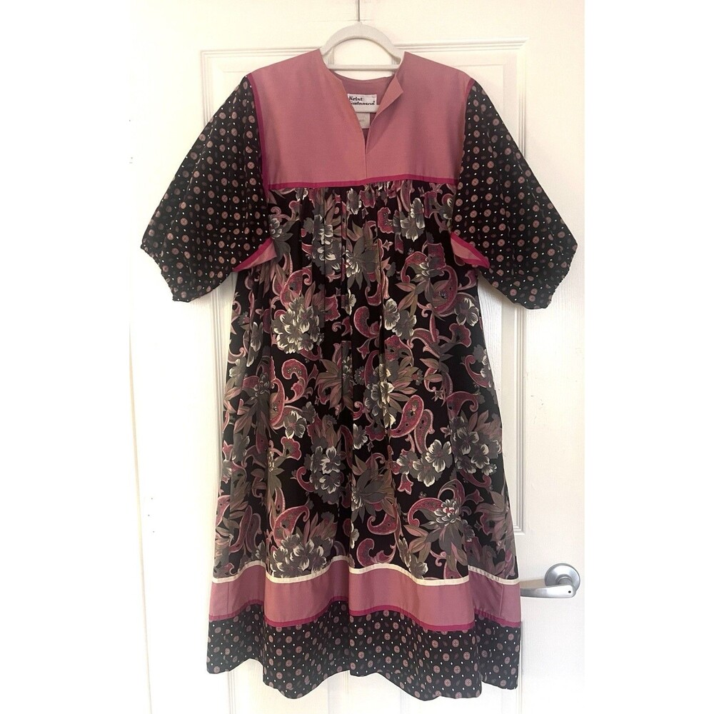 Vtg 70s Krist Gudnason California Dress M Floral Paisley Muumuu Kaftan Cottage